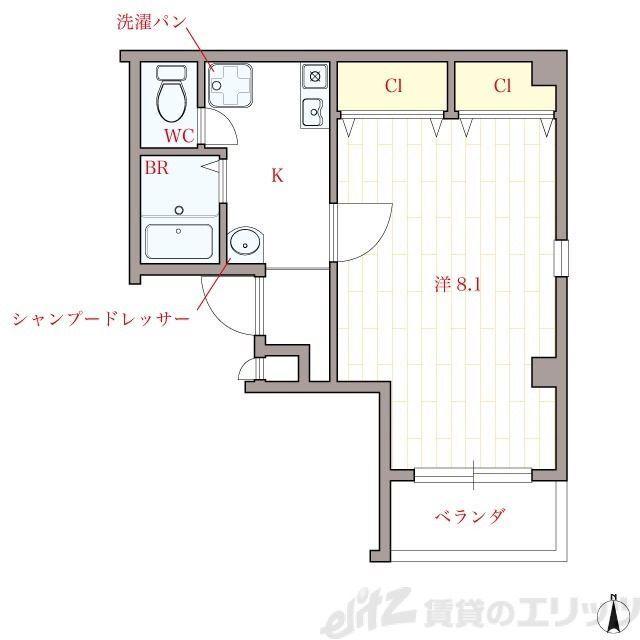 オリエンタル西天満(1K/4階)の間取り写真