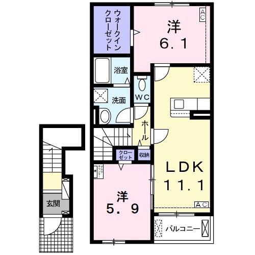 フラン・ファインII(2LDK/2階)の間取り写真