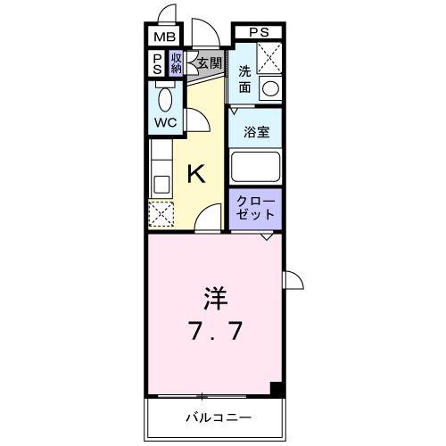 ドゥーソレイユ(1K/2階)の間取り写真