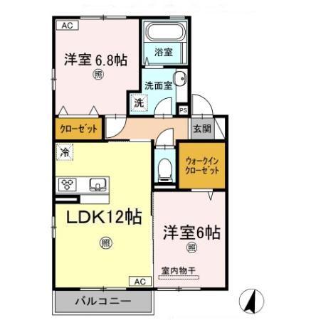 アン ソレイユ C棟(2LDK/2階)の間取り写真