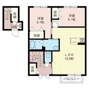 プライマリー今宮台 弐番館(2LDK/2階)の間取り写真