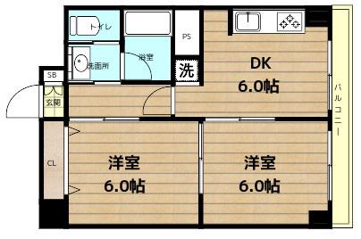 上六青山ハイツ(2DK/10階)の間取り写真