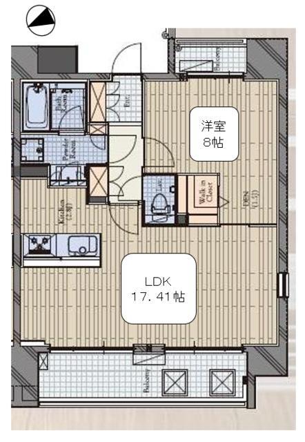 麻布十番テラス(1LDK/4階)の間取り写真