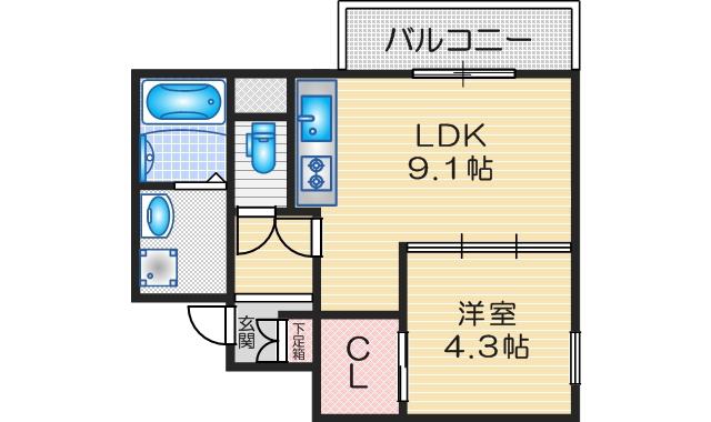 SOAR 豊中庄内(1LDK/1階)の間取り写真