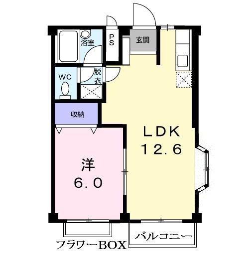 コーポオガタIII(1LDK/2階)の間取り写真