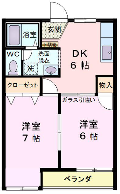 メゾンブルー P有(2DK/2階)の間取り写真
