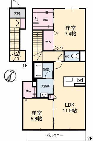 シャーメゾン今津(2LDK/2階)の間取り写真