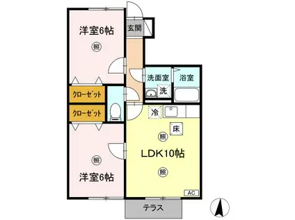パルテールB(2LDK/1階)の間取り写真
