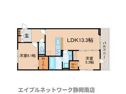 セレーノ小鹿(2LDK/3階)の間取り写真