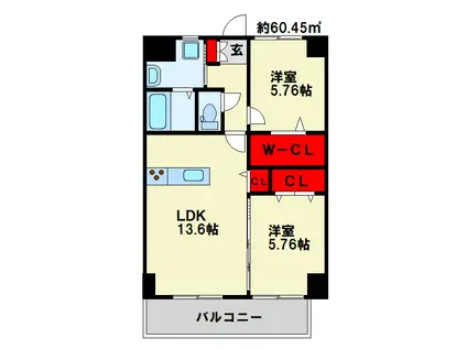THE SQUARE・CENTRAL RESIDENCE(2LDK/13階)の間取り写真