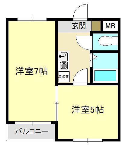クレセント土樋(2K/2階)の間取り写真