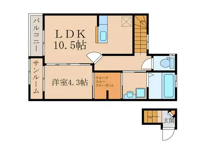トムソーヤ郷之原一番館(1LDK/2階)の間取り写真