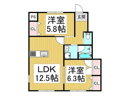 井下レジデンス(2LDK/1階)の間取り写真