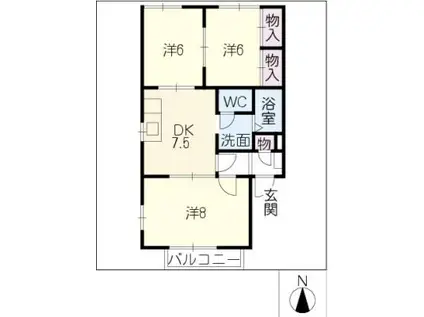 サニーコートA・B(3DK/1階)の間取り写真