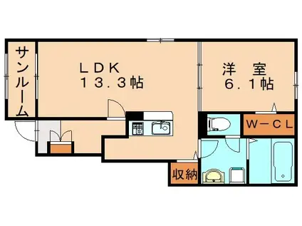クレアージュ・ウミI(1LDK/1階)の間取り写真