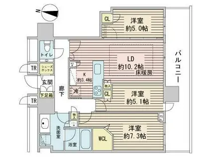 ONE札幌ステーションタワー(3LDK/22階)の間取り写真
