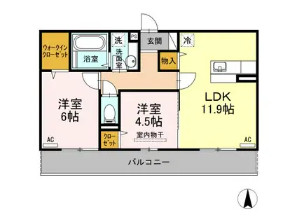 エスポアール・タカムラⅢ B棟(2LDK/2階)の間取り写真