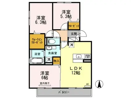 メゾンドヒル(3LDK/2階)の間取り写真