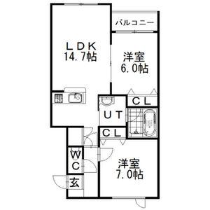 リッチオーク屯田B(2LDK/2階)の間取り写真