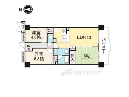 ライオンズマンション上桂(3LDK/5階)の間取り写真