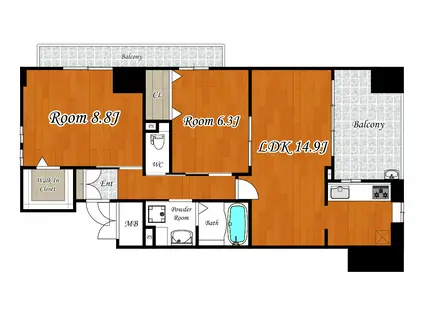 SCHONBRUNN HATAKA(2LDK/5階)の間取り写真