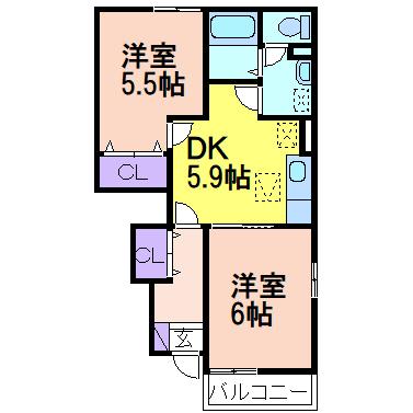 プロムナードII(2DK/1階)の間取り写真