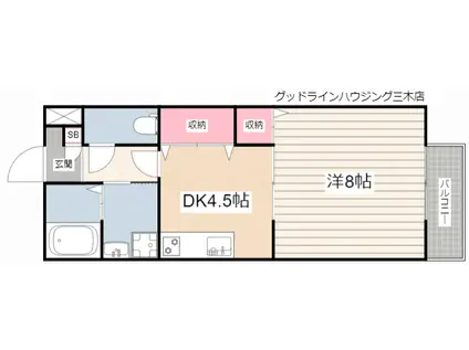 クレストコート(1DK/2階)の間取り写真