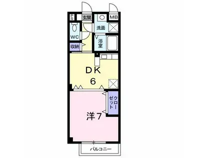 ヴィラージュB棟(1DK/1階)の間取り写真