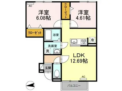 モナリエコートII(2LDK/1階)の間取り写真