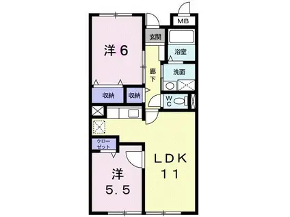 若山ガーデンヒルB棟(2LDK/2階)の間取り写真