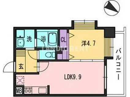 コンダクト福岡東(1LDK/4階)の間取り写真