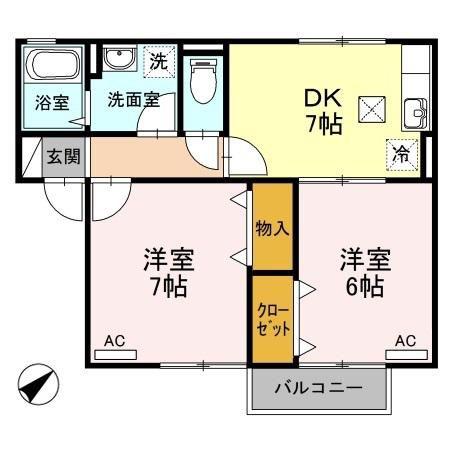 スクエア(2DK/1階)の間取り写真