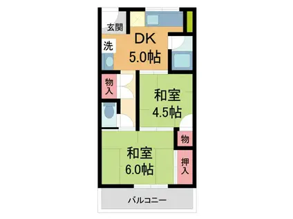 ヴィラ東伊丹(2DK/4階)の間取り写真