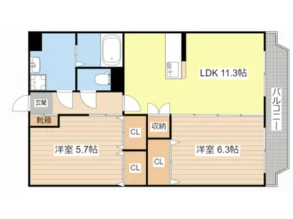 ユーミーマンション能登川 UNO(2LDK/3階)の間取り写真