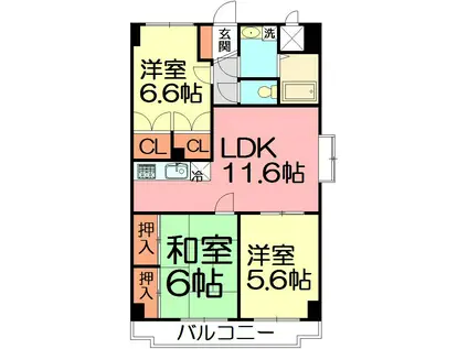 リヴェールシェソワ(3LDK/2階)の間取り写真