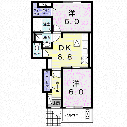 アルデンヌA(2DK/1階)の間取り写真