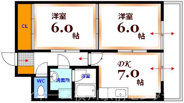 房尾本店三篠ビル(2DK/4階)の間取り写真