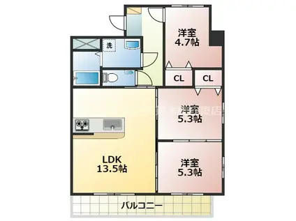 新屋敷ピアッツァビル(3LDK/6階)の間取り写真
