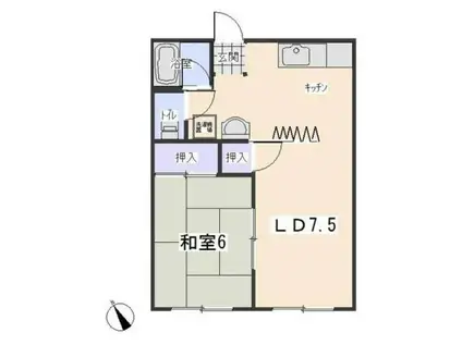 グランパス B(1LDK/2階)の間取り写真