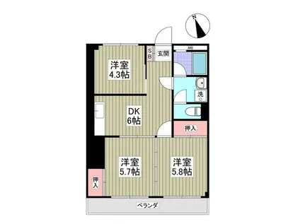 とくしんハイツ(3SDK/2階)の間取り写真