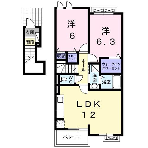 NADESHIKO(2LDK/2階)の間取り写真