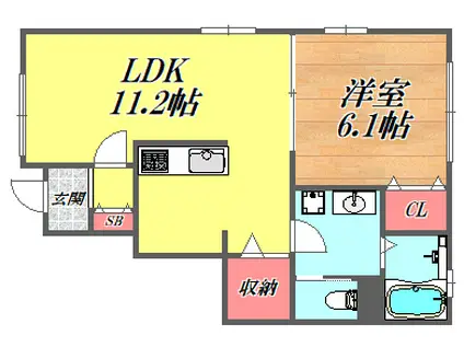 クローバーリーフ(1LDK/1階)の間取り写真