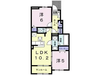 ヴェルミリオンII(2LDK/1階)の間取り写真