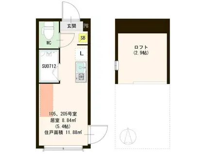 プランドール志茂(ワンルーム/1階)の間取り写真