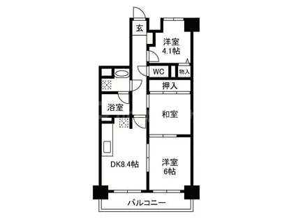 ライオンズマンション新船橋(3DK/2階)の間取り写真