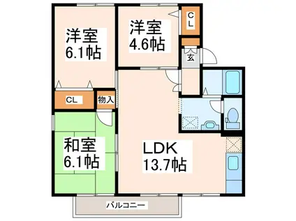 セジュール奥村A(3LDK/2階)の間取り写真