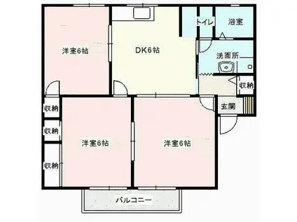 リバティ・風の音 B棟(3DK/1階)の間取り写真