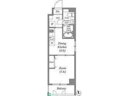 ペアパレス六町環七北通(1DK/1階)の間取り写真