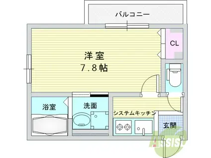 アムールトロワISHIBASHI(1K/3階)の間取り写真