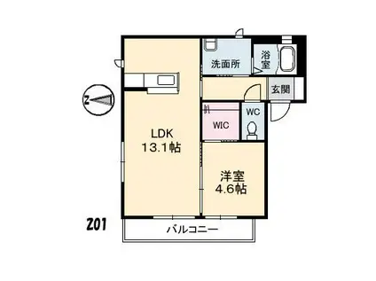 シェソワSATSUNO F棟(1LDK/2階)の間取り写真